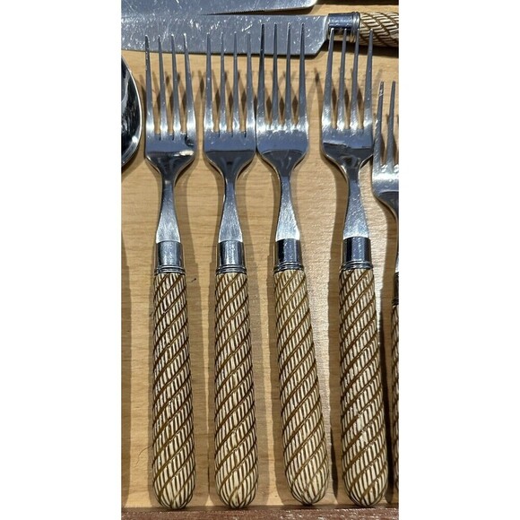 Mikasa Thailand MIS33 Stainless Flatware Service for 4 Brown Tan Swirled Stripes - Picture 4 of 9
